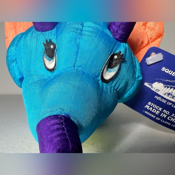 House of Lloyd Squeezosaurus Dino Parachute Plush Stuffed Animal Blue 1994 Tags - Picture 4 of 13